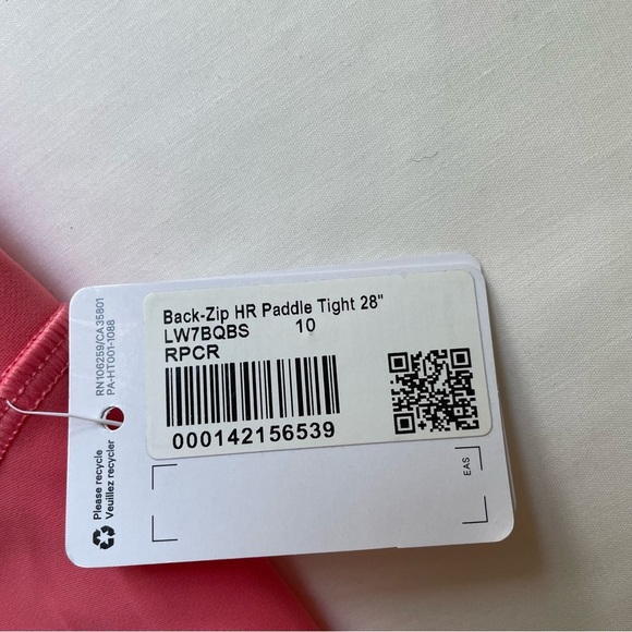 NWT Lululemon Back-Zip High-Rise Paddle Tight Leggings 28" Sz 10 Raspberry Cream - Picture 8 of 8